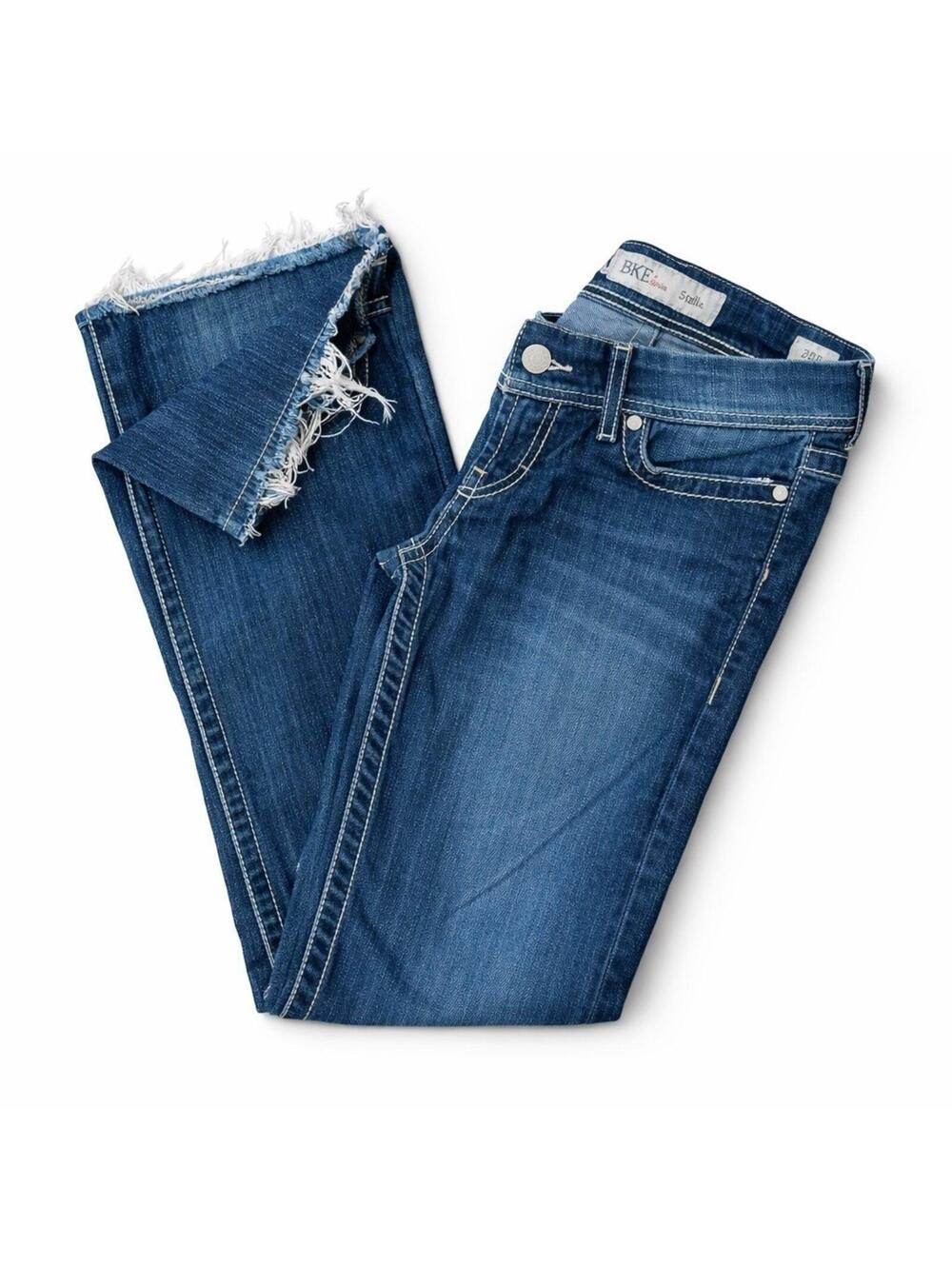 BKE Stella Jeans Womens 30x31 Bootcut Stitch Distressed Raw Hem Buckle Denim